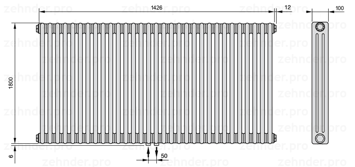 Схема (чертеж) Радиатор Zehnder Charleston 3180/31 №3470 Technoline TL